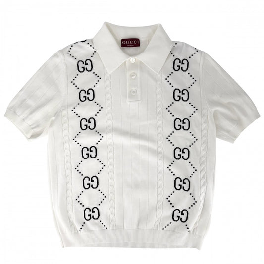 GUCCI グッチ ポロシャツ GG トップス 服 アパレル L 747086 ホワイト 白 ブラック 黒 春 夏 コットン メンズ【中古品】