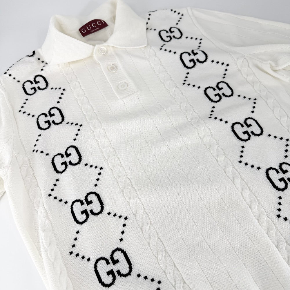 GUCCI グッチ ポロシャツ GG トップス 服 アパレル L 747086 ホワイト 白 ブラック 黒 春 夏 コットン メンズ【中古品】