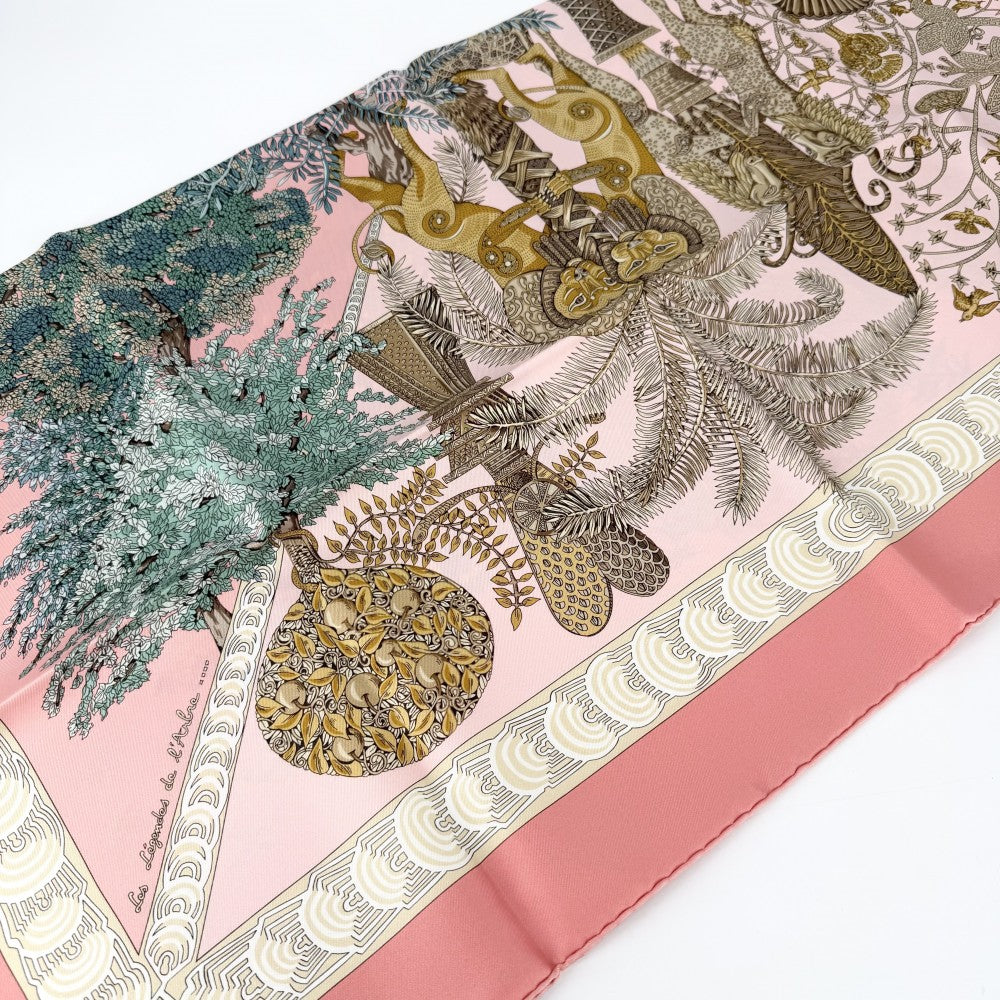 HERMES エルメス スカーフ カレ90 Les Legendes de L'Arbre 木の伝説 ファッションアイテム Carres シルク ピンク レディース【中古品】