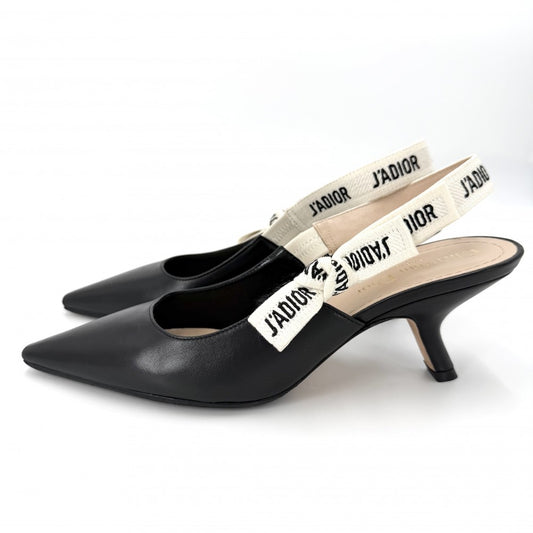 Dior ディオール パンプス J’ADIOR スリングバック リボン サンダル ファッションアイテム 靴 36.5サイズ 約23.5cm ブラック 黒 ベージュ レディース【中古品】