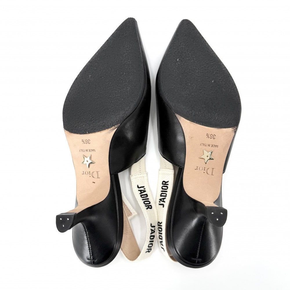Dior ディオール パンプス J’ADIOR スリングバック リボン サンダル ファッションアイテム 靴 36.5サイズ 約23.5cm ブラック 黒 ベージュ レディース【中古品】
