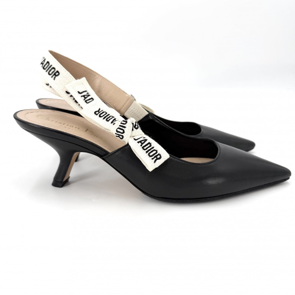 Dior ディオール パンプス J’ADIOR スリングバック リボン サンダル ファッションアイテム 靴 36.5サイズ 約23.5cm ブラック 黒 ベージュ レディース【中古品】