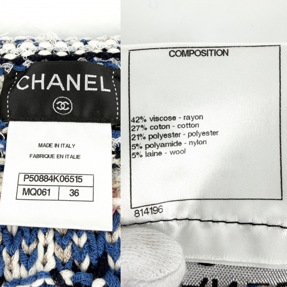 CHANEL シャネル ワンピース ツイード ノースリーブ アパレル 服 36 ブルー 青 ホワイト 白 秋 冬 レーヨン コットン ポリエステル ナイロン ウール レディース【中古品】