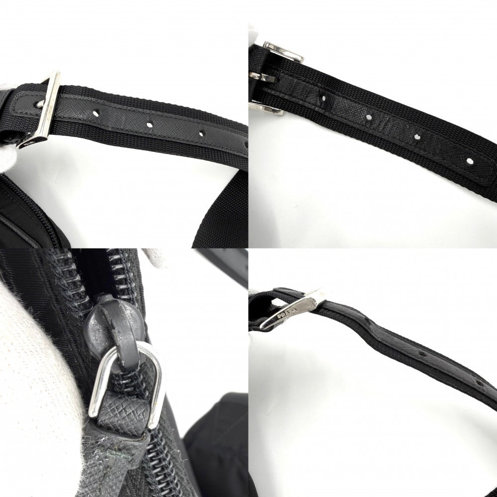 PRADA プラダ ボディバッグ ウエストバッグ トライアングルロゴ Re-Nylon ナイロン レザー ブラック 黒 シルバー金具 ユニセックス【中古品】