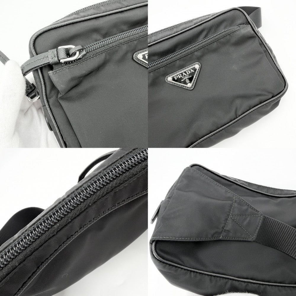 PRADA プラダ ボディバッグ ウエストバッグ トライアングルロゴ Re-Nylon ナイロン レザー ブラック 黒 シルバー金具 ユニセックス【中古品】