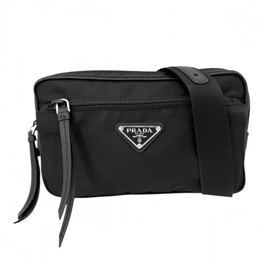 PRADA プラダ ボディバッグ ウエストバッグ トライアングルロゴ Re-Nylon ナイロン レザー ブラック 黒 シルバー金具 ユニセックス【中古品】