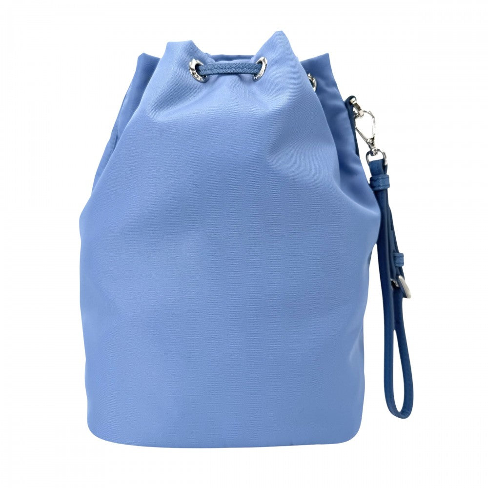 PRADA プラダ ハンドバッグ ポーチ 巾着バッグ 1NS369 ナイロン レザー ライトブルー シルバー金具 レディース【中古品】