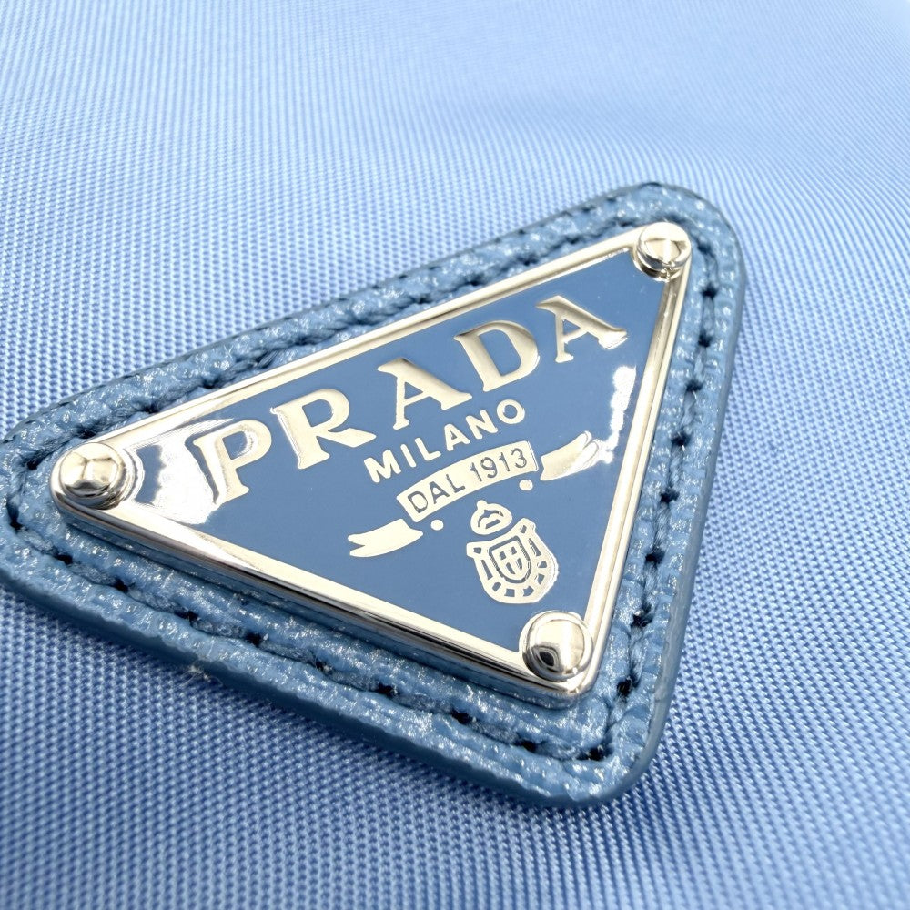 PRADA プラダ ハンドバッグ ポーチ 巾着バッグ 1NS369 ナイロン レザー ライトブルー シルバー金具 レディース【中古品】