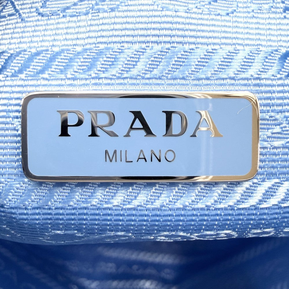 PRADA プラダ ハンドバッグ ポーチ 巾着バッグ 1NS369 ナイロン レザー ライトブルー シルバー金具 レディース【中古品】