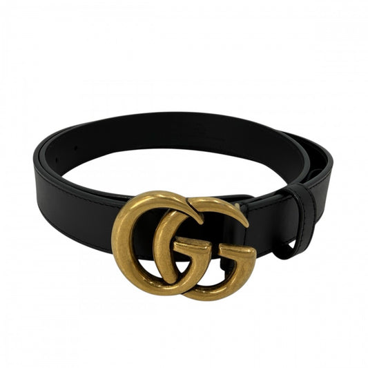 GUCCI グッチ ベルト GGマーモント ダブルG ファッションアイテム 小物 ‎414516 レザー ブラック 黒 アンティークゴールド金具 メンズ【中古品】