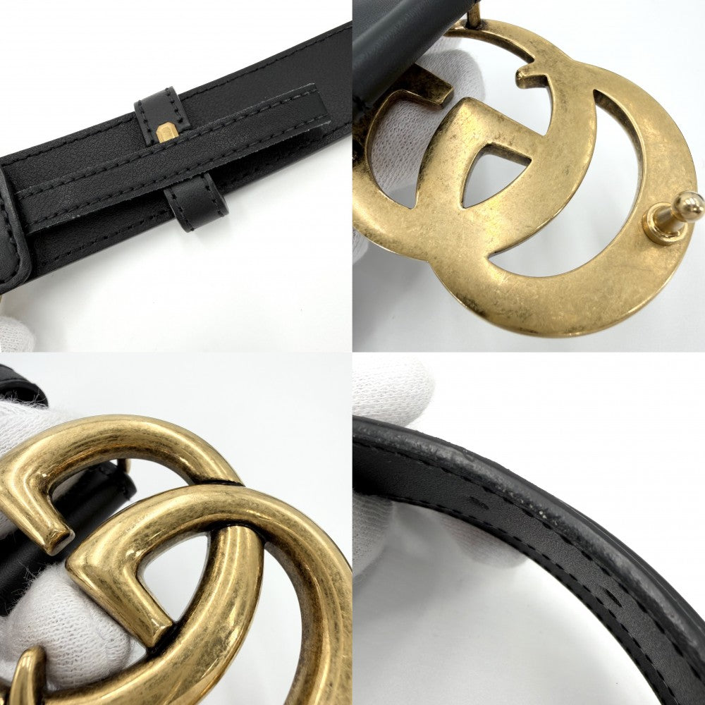GUCCI グッチ ベルト GGマーモント ダブルG ファッションアイテム 小物 ‎414516 レザー ブラック 黒 アンティークゴールド金具 メンズ【中古品】