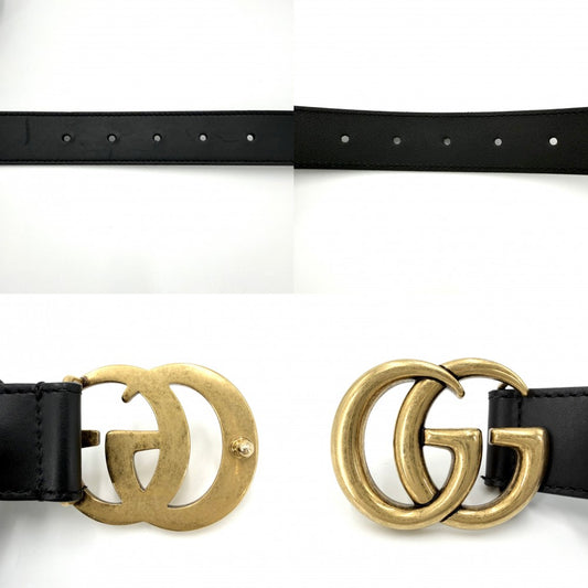 GUCCI グッチ ベルト GGマーモント ダブルG ファッションアイテム 小物 ‎414516 レザー ブラック 黒 アンティークゴールド金具 メンズ【中古品】