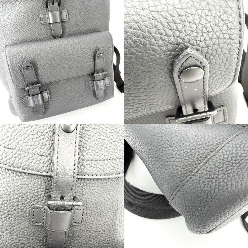 LOUIS VUITTON ルイヴィトン リュック クリストファー スリム バッグパック M58644 レザー ブラック 黒 ブラック×シルバー金具 メンズ【中古品】