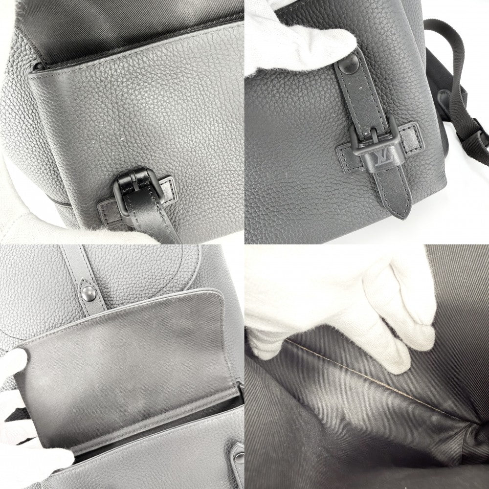 LOUIS VUITTON ルイヴィトン リュック クリストファー スリム バッグパック M58644 レザー ブラック 黒 ブラック×シルバー金具 メンズ【中古品】
