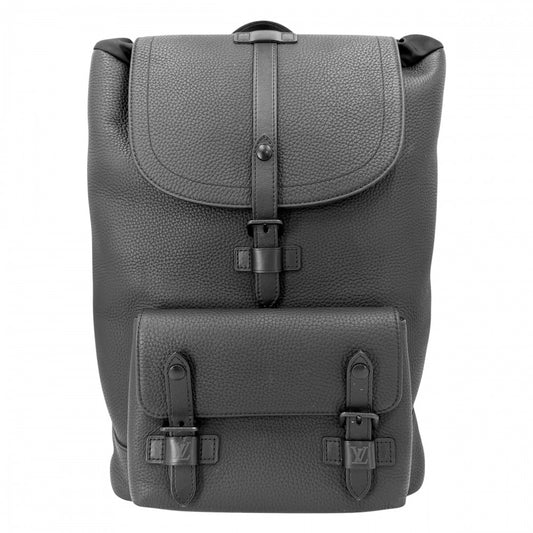 LOUIS VUITTON ルイヴィトン リュック クリストファー スリム バッグパック M58644 レザー ブラック 黒 ブラック×シルバー金具 メンズ【中古品】