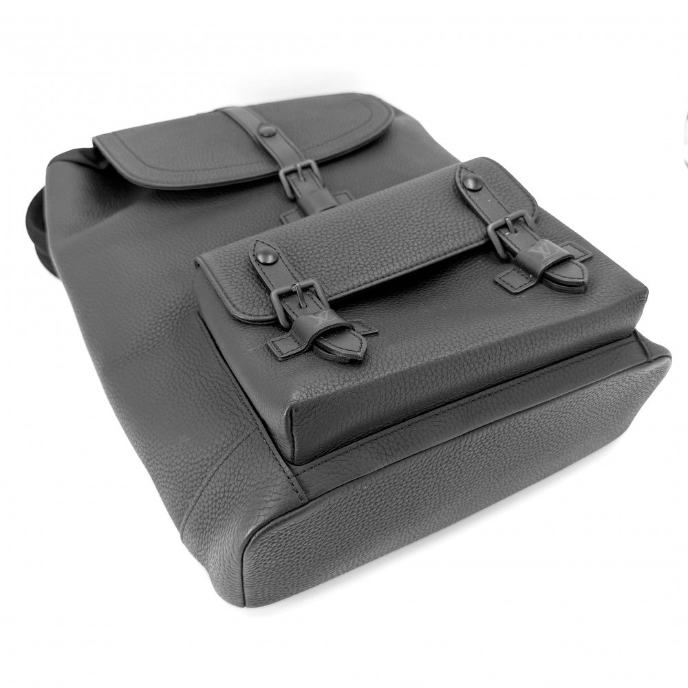 LOUIS VUITTON ルイヴィトン リュック クリストファー スリム バッグパック M58644 レザー ブラック 黒 ブラック×シルバー金具 メンズ【中古品】