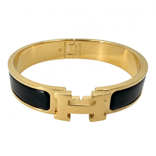 HERMES エルメス バングル クリックH PM ブレスレット アクセサリー 小物 ブラック 黒 ゴールド金具 レディース 約36.8g【中古品】