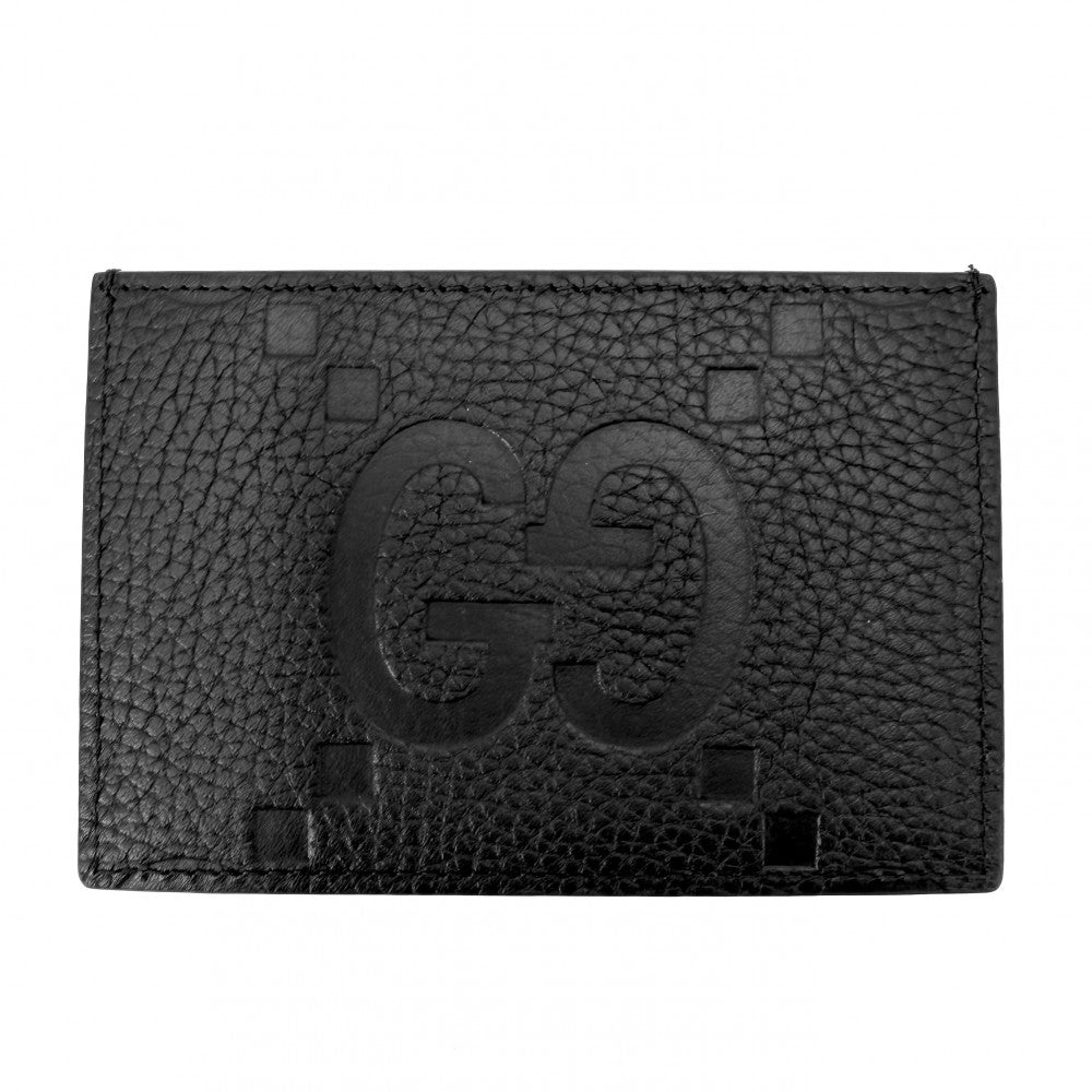 GUCCI グッチ カードケース ジャンボGG パスケース 定期入れ 小物 812681 レザー ブラック 黒 ゴールド金具 メンズ【中古品】