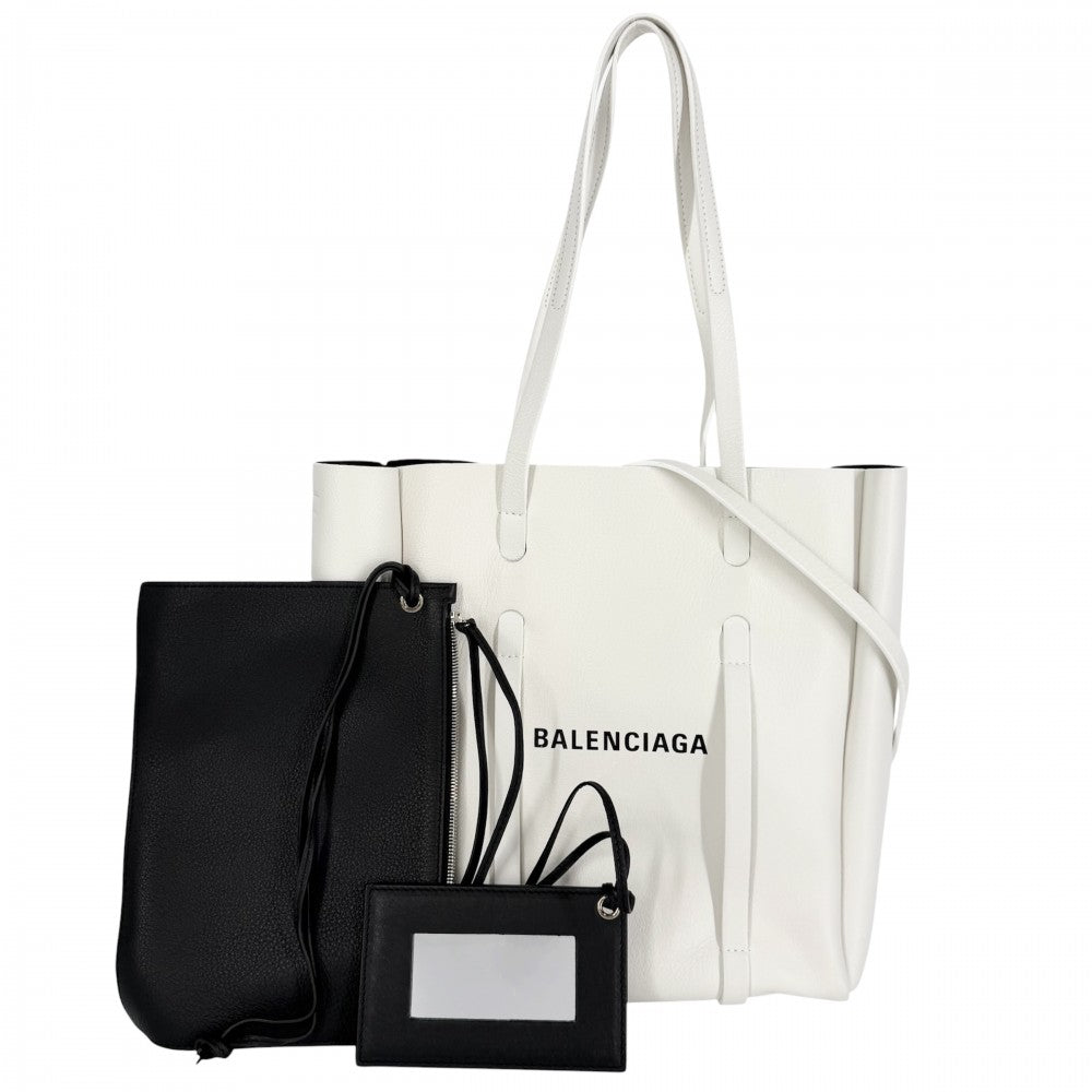 【開店SALE】 BALENCIAGA バレンシアガ 2WAY エブリデイトートXS ポーチ付き ハンドバッグ ショルダーバッグ 489813 レザー ホワイト 白 シルバー金具 レディース【中古品】