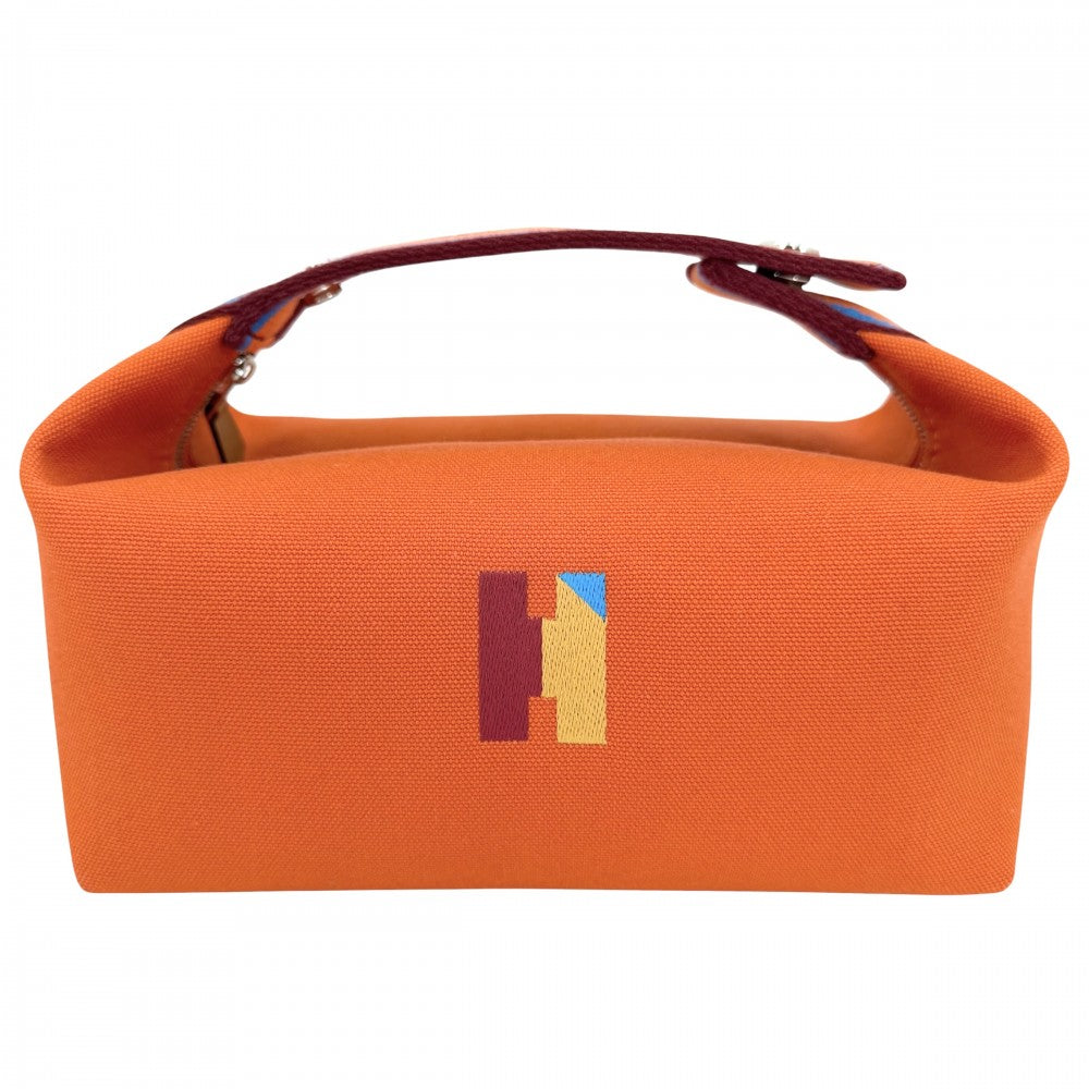 HERMES エルメス ハンドバッグ ブリッド・ア・ブラック・HパヴィヨンPM ポーチ コットン オレンジ シルバー金具 レディース【中古品】