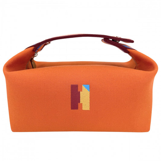 HERMES エルメス ハンドバッグ ブリッド・ア・ブラック・HパヴィヨンPM ポーチ コットン オレンジ シルバー金具 レディース【中古品】