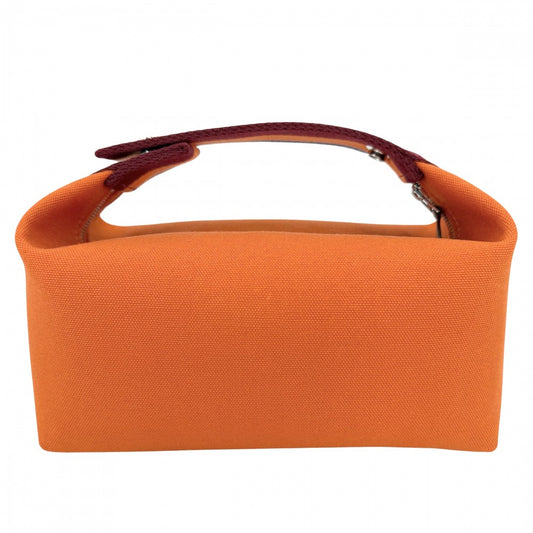 HERMES エルメス ハンドバッグ ブリッド・ア・ブラック・HパヴィヨンPM ポーチ コットン オレンジ シルバー金具 レディース【中古品】