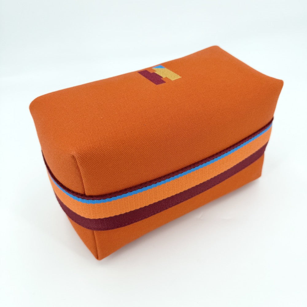 HERMES エルメス ハンドバッグ ブリッド・ア・ブラック・HパヴィヨンPM ポーチ コットン オレンジ シルバー金具 レディース【中古品】
