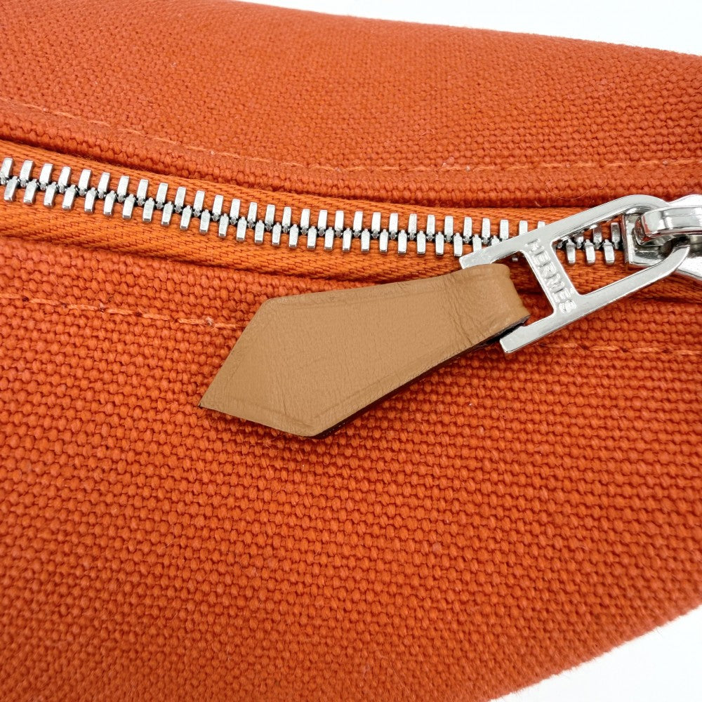 HERMES エルメス ハンドバッグ ブリッド・ア・ブラック・HパヴィヨンPM ポーチ コットン オレンジ シルバー金具 レディース【中古品】