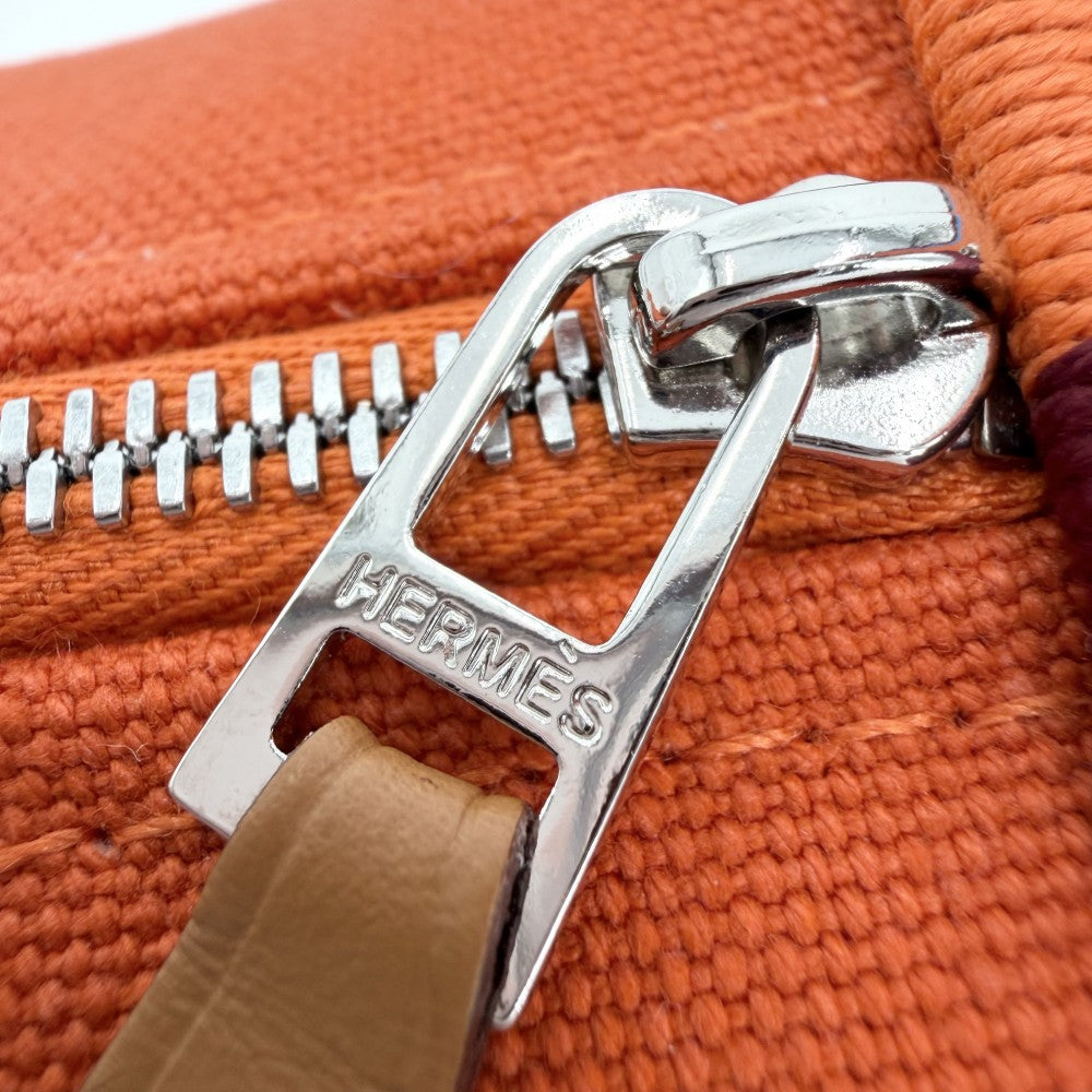 HERMES エルメス ハンドバッグ ブリッド・ア・ブラック・HパヴィヨンPM ポーチ コットン オレンジ シルバー金具 レディース【中古品】