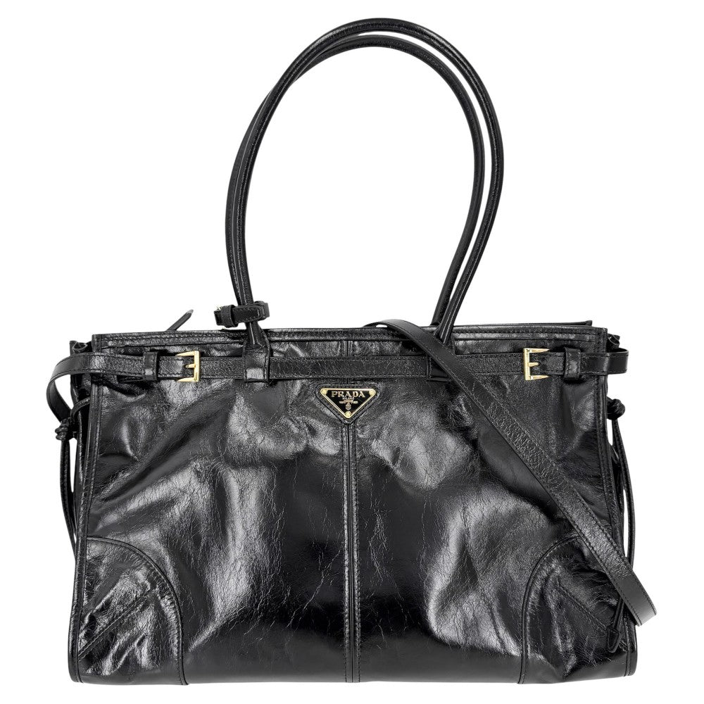 【開店SALE】 PRADA プラダ 2WAY ボニー ラージ ハンドバッグ ショルダーバッグ トライアングルロゴ トートバッグ 1BA433 レザー ブラック 黒 ゴールド金具 レディース【中古品】
