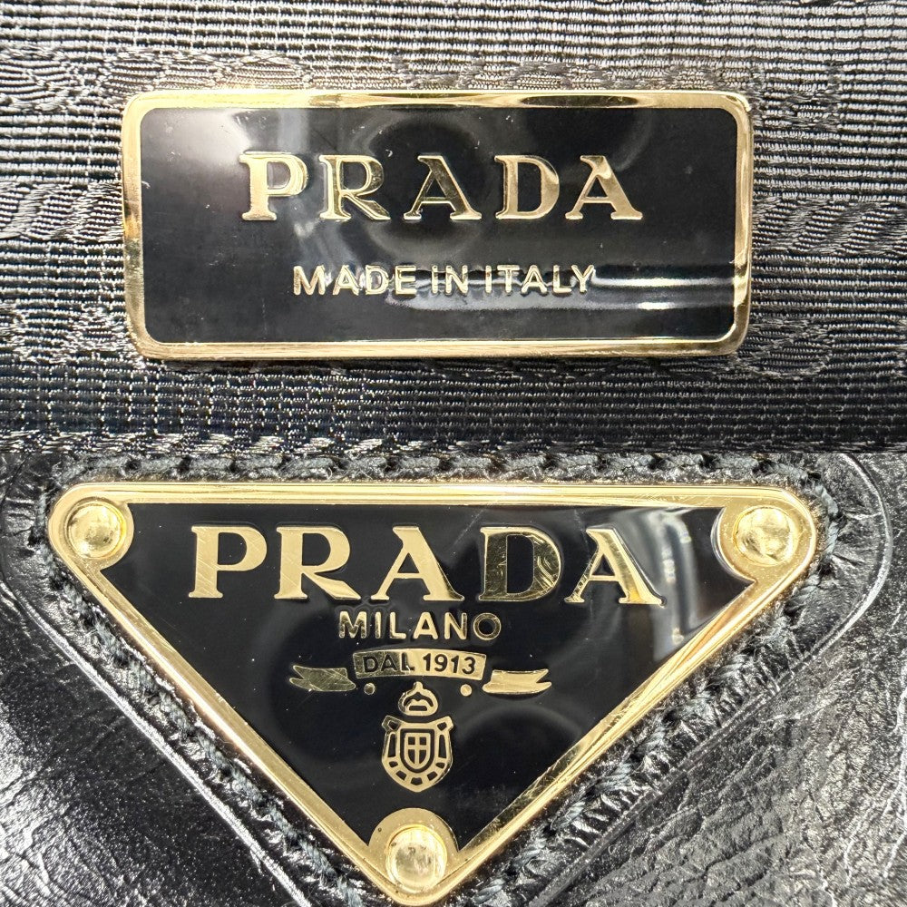 【開店SALE】 PRADA プラダ 2WAY ボニー ラージ ハンドバッグ ショルダーバッグ トライアングルロゴ トートバッグ 1BA433 レザー ブラック 黒 ゴールド金具 レディース【中古品】