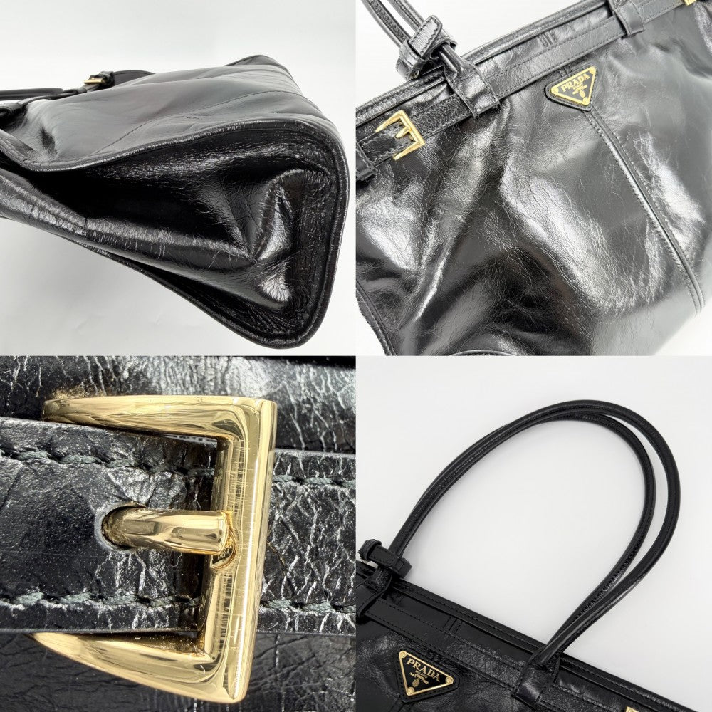 【開店SALE】 PRADA プラダ 2WAY ボニー ラージ ハンドバッグ ショルダーバッグ トライアングルロゴ トートバッグ 1BA433 レザー ブラック 黒 ゴールド金具 レディース【中古品】