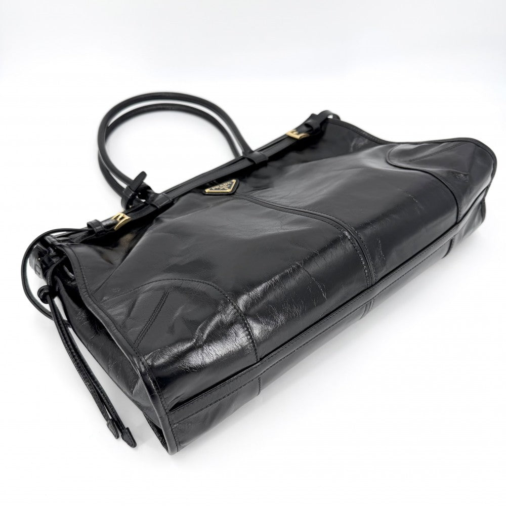 【開店SALE】 PRADA プラダ 2WAY ボニー ラージ ハンドバッグ ショルダーバッグ トライアングルロゴ トートバッグ 1BA433 レザー ブラック 黒 ゴールド金具 レディース【中古品】