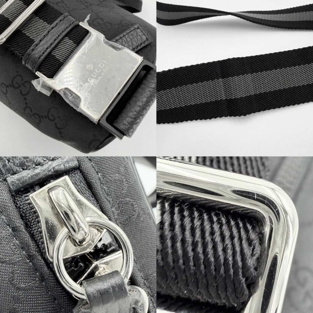 【開店SALE】 GUCCI グッチ ウエストバッグ ボディバッグ ショルダーバッグ 449182 GGナイロン ブラック 黒 シルバー金具 メンズ【中古品】