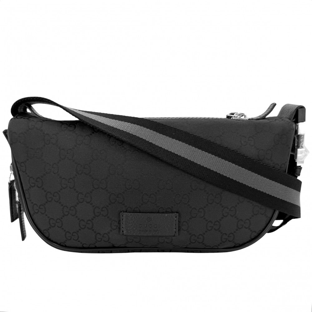 【開店SALE】 GUCCI グッチ ウエストバッグ ボディバッグ ショルダーバッグ 449182 GGナイロン ブラック 黒 シルバー金具 メンズ【中古品】