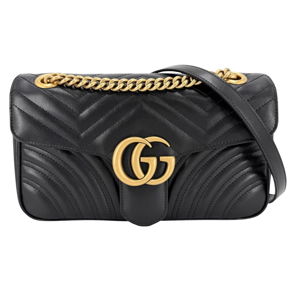 【開店SALE】 GUCCI グッチ ショルダーバッグ GGマーモント キルティングスモールチェーンショルダー　 ハート 443497 レザー ブラック 黒 アンティークゴールド金具 レディース【中古品】