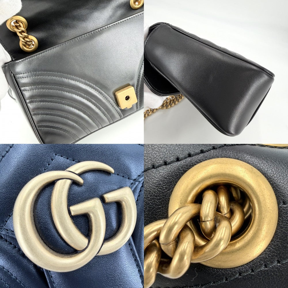 【開店SALE】 GUCCI グッチ ショルダーバッグ GGマーモント キルティングスモールチェーンショルダー　 ハート 443497 レザー ブラック 黒 アンティークゴールド金具 レディース【中古品】