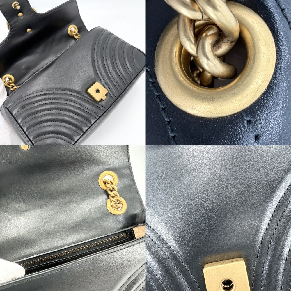 【開店SALE】 GUCCI グッチ ショルダーバッグ GGマーモント キルティングスモールチェーンショルダー　 ハート 443497 レザー ブラック 黒 アンティークゴールド金具 レディース【中古品】