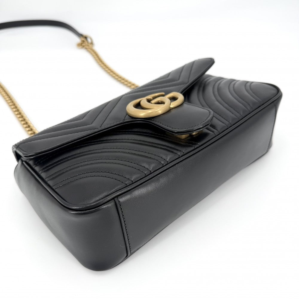 【開店SALE】 GUCCI グッチ ショルダーバッグ GGマーモント キルティングスモールチェーンショルダー　 ハート 443497 レザー ブラック 黒 アンティークゴールド金具 レディース【中古品】