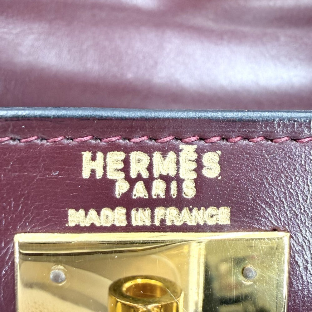 【開店SALE】 HERMES エルメス ハンドバッグ ケリー28 外縫い ○H刻印 ボックスカーフ ボルドー ゴールド金具 レディース 1978年【中古品】
