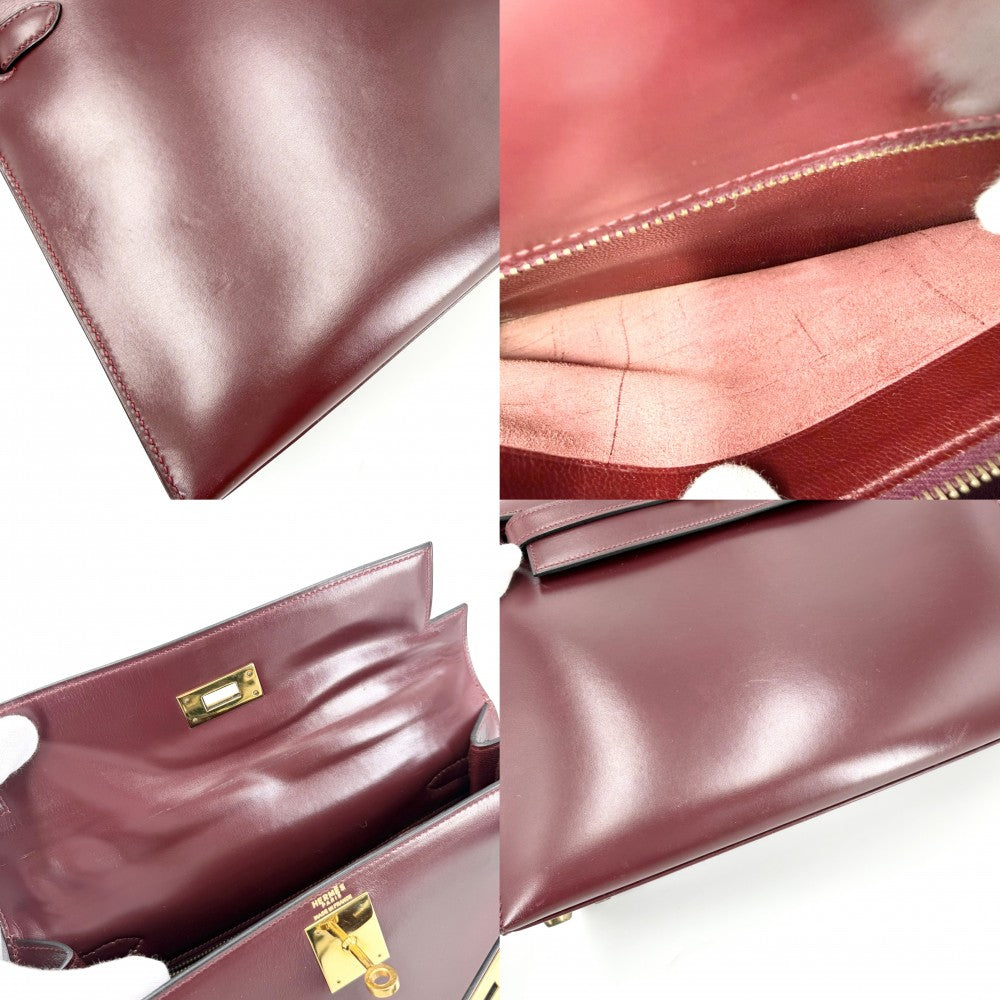 【開店SALE】 HERMES エルメス ハンドバッグ ケリー28 外縫い ○H刻印 ボックスカーフ ボルドー ゴールド金具 レディース 1978年【中古品】