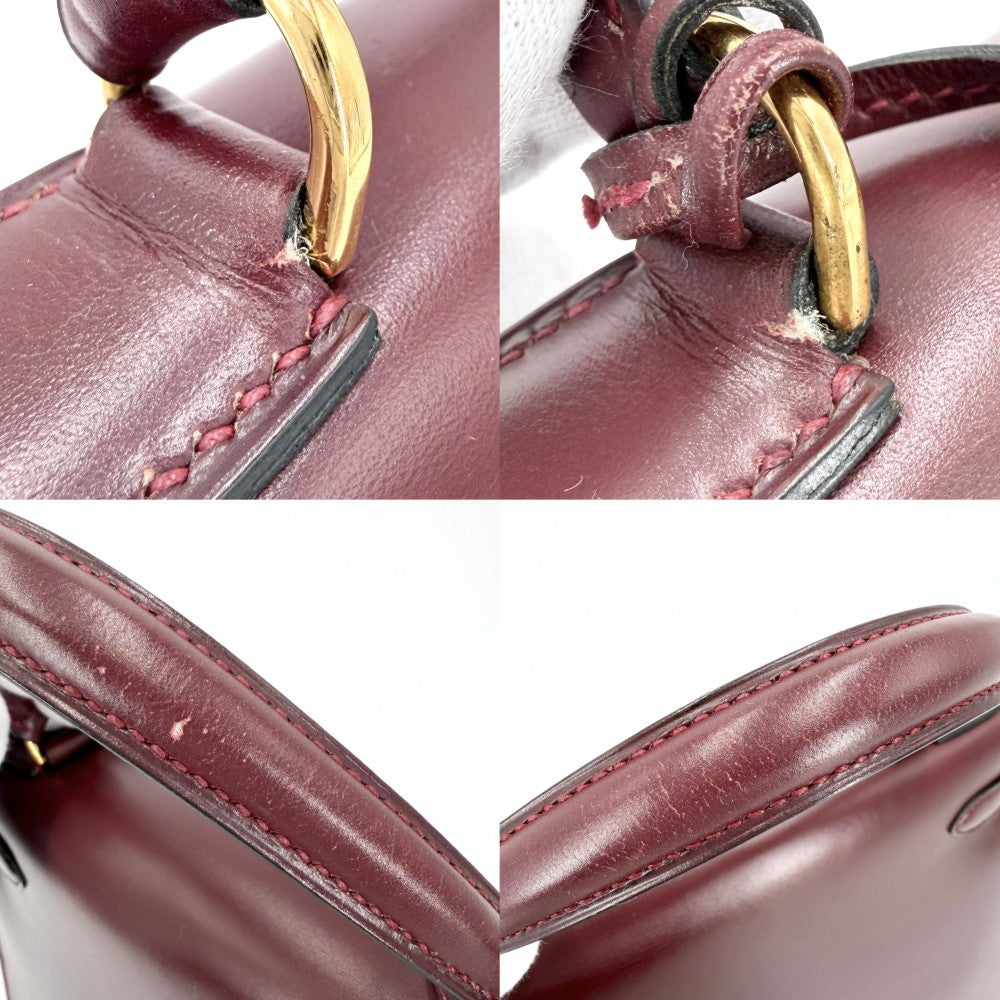 【開店SALE】 HERMES エルメス ハンドバッグ ケリー28 外縫い ○H刻印 ボックスカーフ ボルドー ゴールド金具 レディース 1978年【中古品】