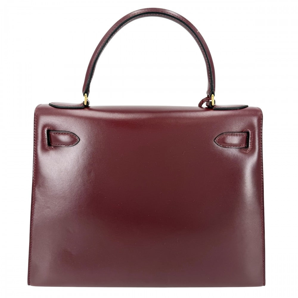 【開店SALE】 HERMES エルメス ハンドバッグ ケリー28 外縫い ○H刻印 ボックスカーフ ボルドー ゴールド金具 レディース 1978年【中古品】
