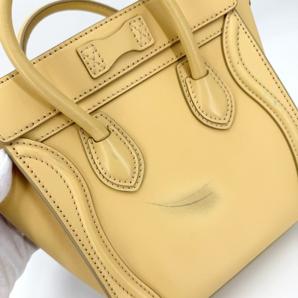 CELINE セリーヌ 2WAY ラゲージナノショッパー ハンドバッグ ショルダーバッグ レザー イエロー ゴールド金具 レディース【中古品】