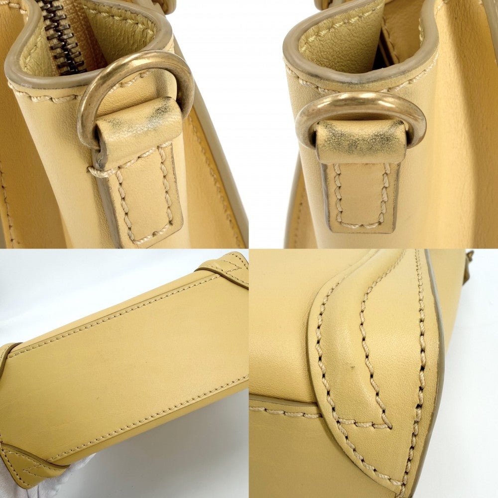 CELINE セリーヌ 2WAY ラゲージナノショッパー ハンドバッグ ショルダーバッグ レザー イエロー ゴールド金具 レディース【中古品】