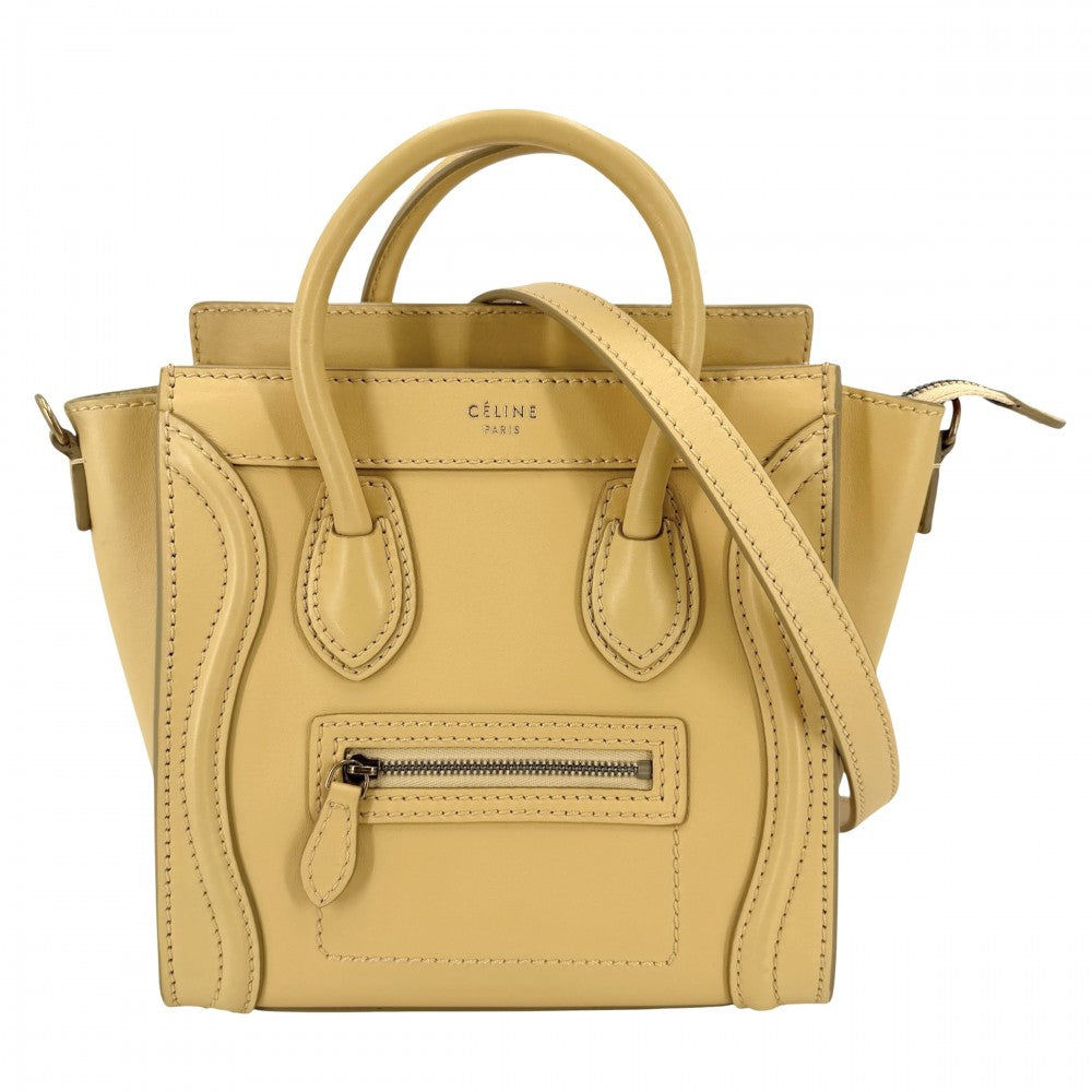 CELINE セリーヌ 2WAY ラゲージナノショッパー ハンドバッグ ショルダーバッグ レザー イエロー ゴールド金具 レディース【中古品】