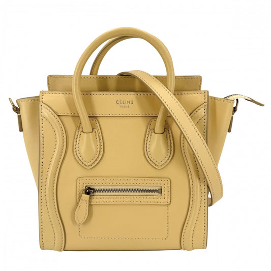 CELINE セリーヌ 2WAY ラゲージナノショッパー ハンドバッグ ショルダーバッグ レザー イエロー ゴールド金具 レディース【中古品】