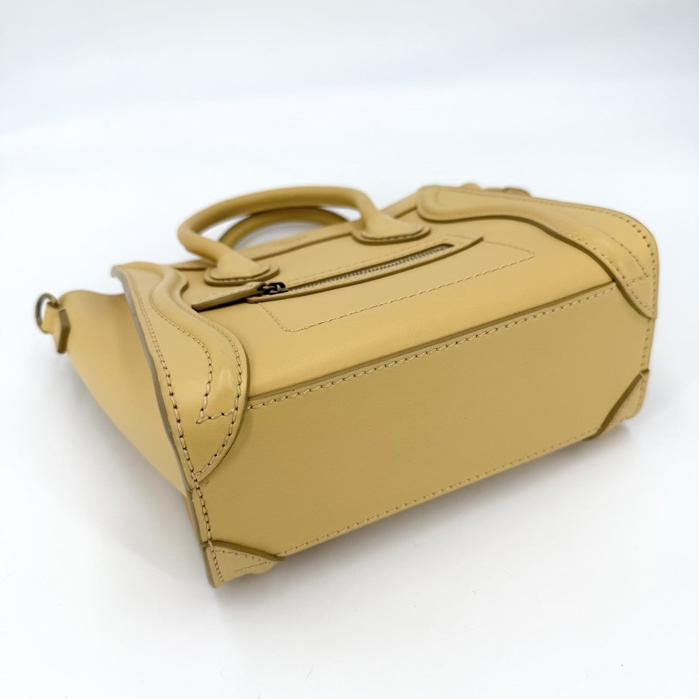 CELINE セリーヌ 2WAY ラゲージナノショッパー ハンドバッグ ショルダーバッグ レザー イエロー ゴールド金具 レディース【中古品】
