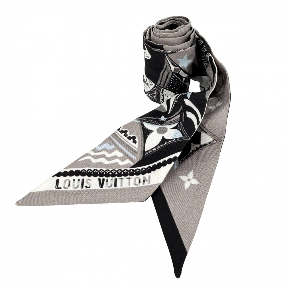 【開店SALE】 LOUIS VUITTON ルイヴィトン スカーフ LV スターサイン スコーピオ バンドーBB ファッションアイテム モノグラムフラワー M97284 シルク ブラック 黒 グレー レディース【中古品】