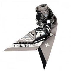 【開店SALE】 LOUIS VUITTON ルイヴィトン スカーフ LV スターサイン スコーピオ バンドーBB ファッションアイテム モノグラムフラワー M97284 シルク ブラック 黒 グレー レディース【中古品】